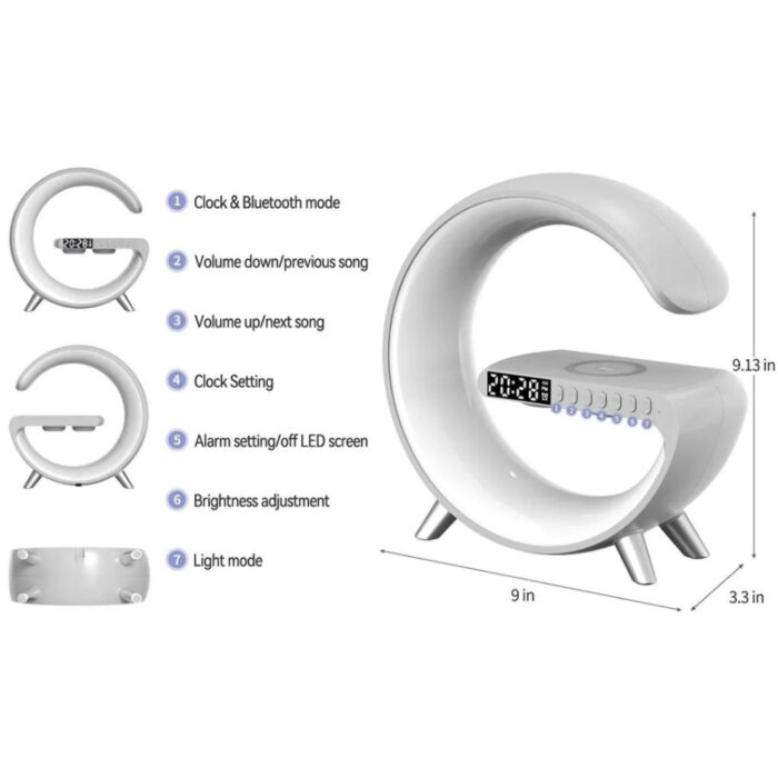 Caxinha de Som G-Speaker Luminária Bluetooth Inteligente e Carregador Sem Fio com Led Luz Rgb