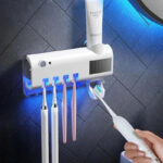 Porta Escovas e Aplicador Pasta de Dente, Com Esterilizador UV