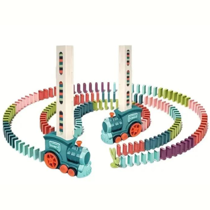 Conjunto de Dominó e Trem Elétrico para Construir e Empilhar Blocos de Brinquedo