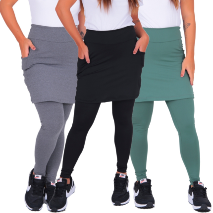 Kit 3 Leggings Saia Moda Fitness Feminina Suplex