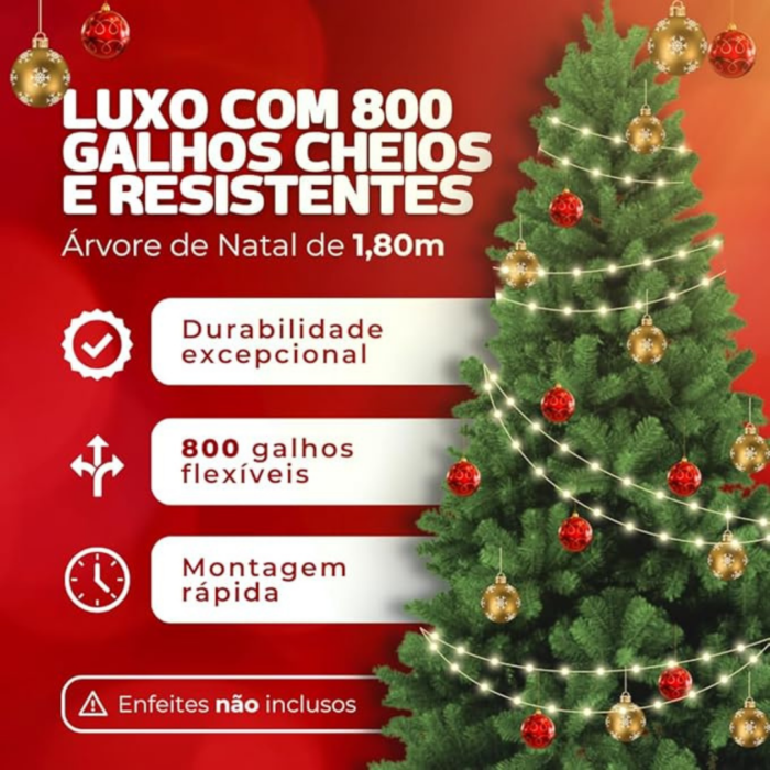 Arvore Pinheiro de Luxo de Natal – 1,8 Metros 800 Galhos