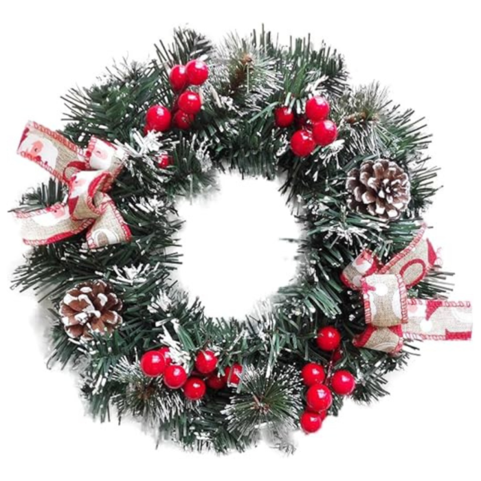 Guirlanda de Natal Nevada com Laços, Pinhas e Azevinhos