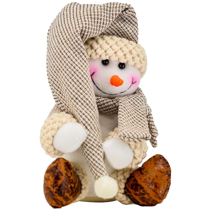 Enfeite de Natal, Boneco de Neve Sentado com Gorro e Cachecol, 21cm